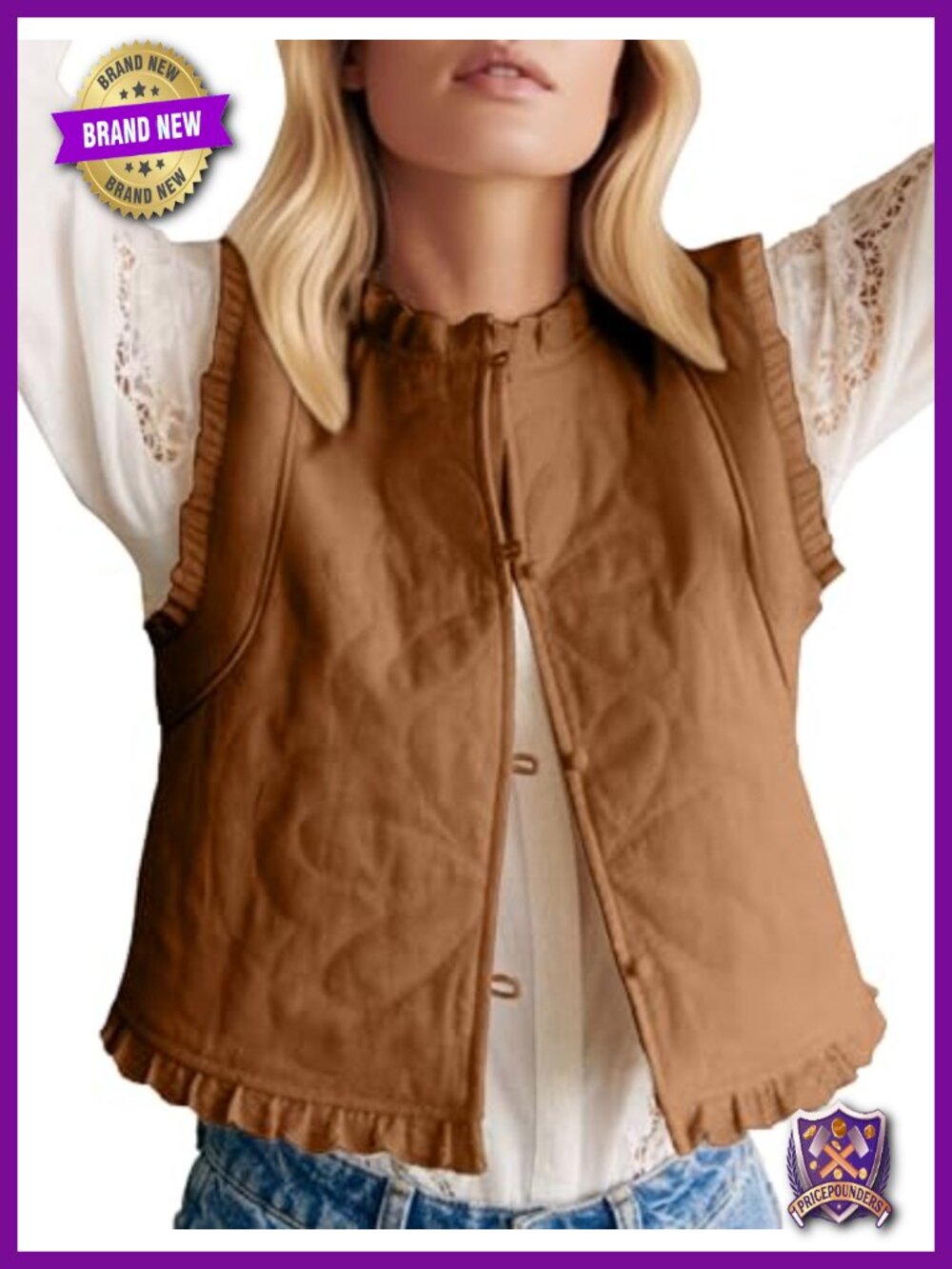 Womens Cropped Quilted Ruffle Vest Sleeveless Gilet Puffer Outerwear